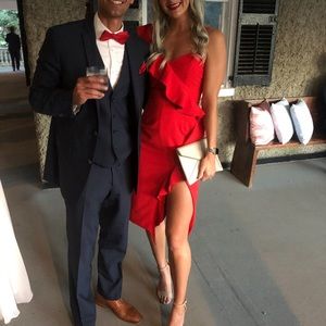 Red Bardot Ruffle Dress